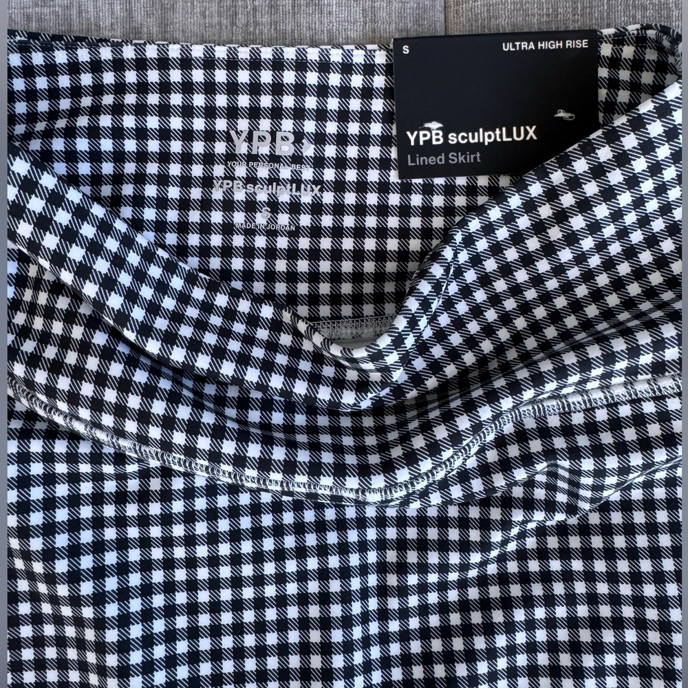 NWT Abercrombie YPB sculptLUX High Rise Lined Wrap Skirt,Black/White Gingham, S - Picture 7 of 10
